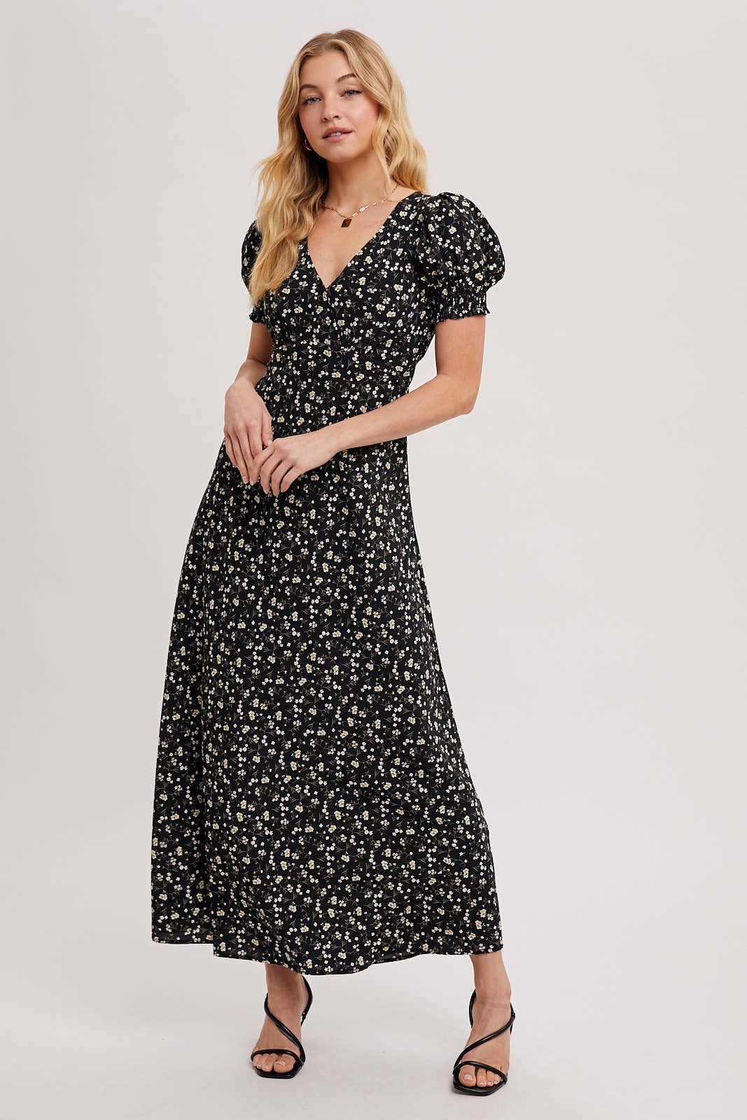 BOHO FLORAL PRINT V-NECK MAXI DRESS