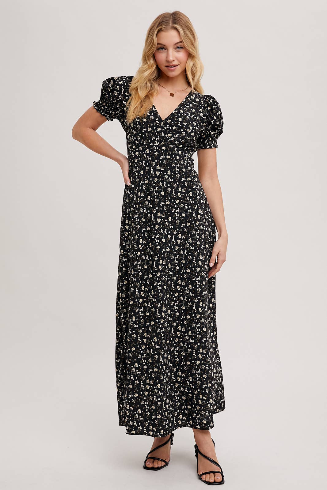 BOHO FLORAL PRINT V-NECK MAXI DRESS