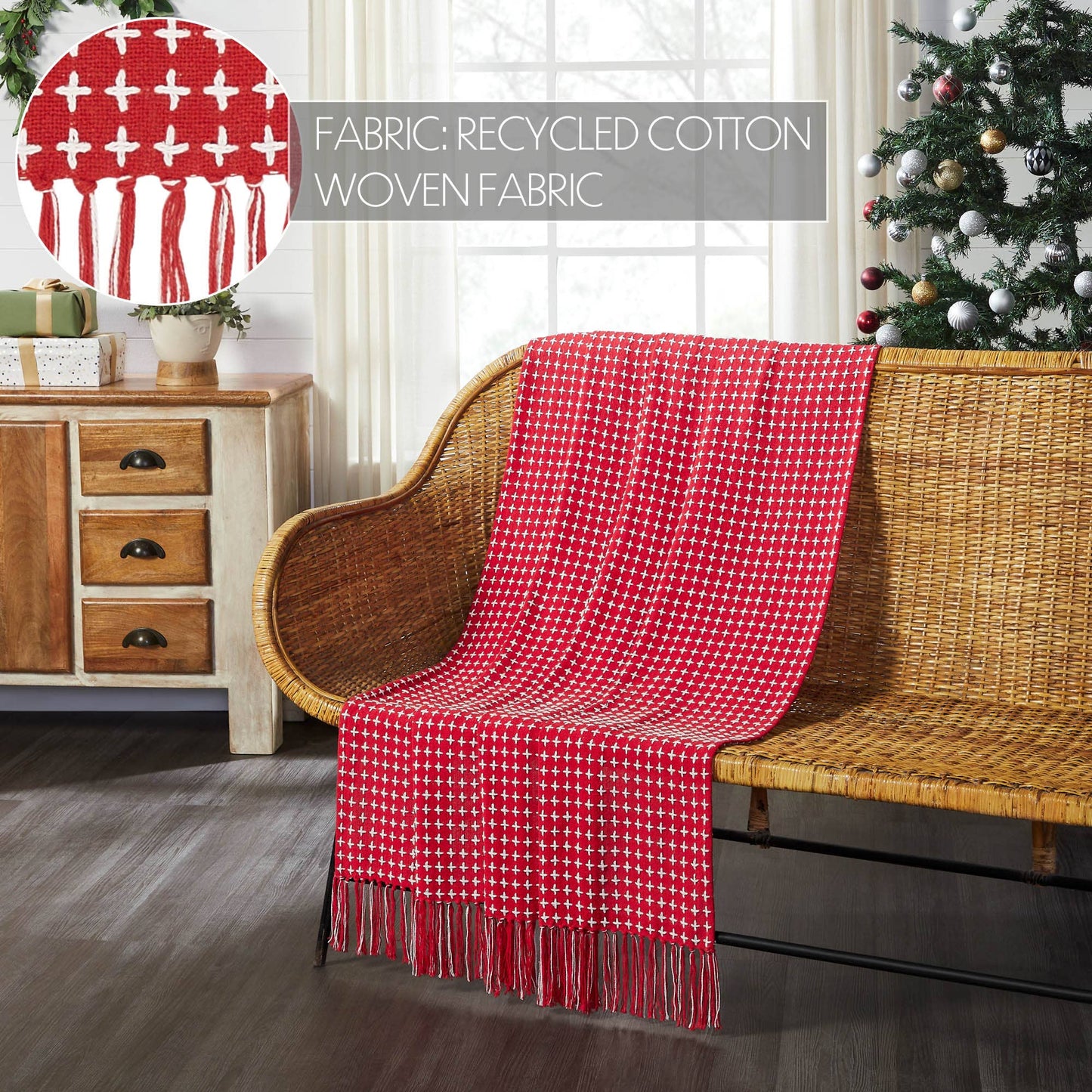 Gallen Red White Woven Throw 50x60