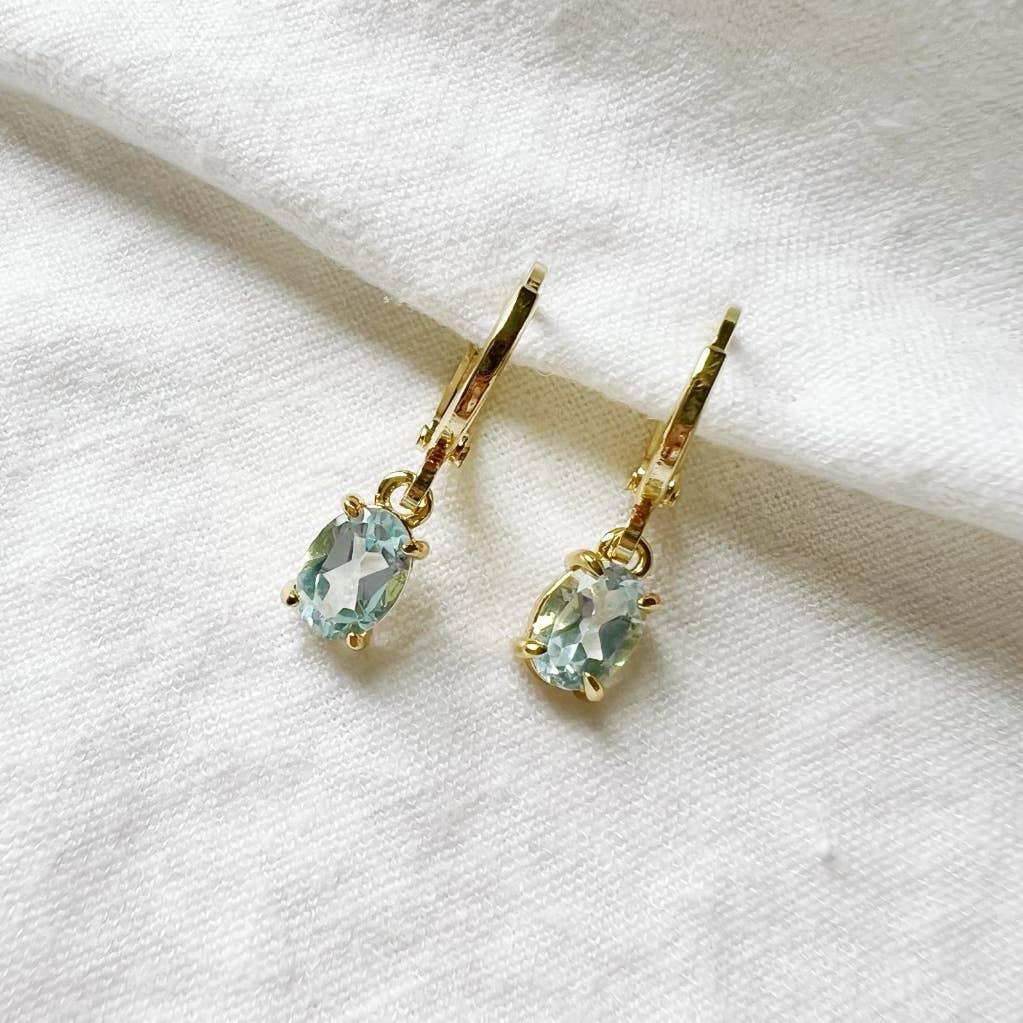 Laguna Blue CZ Huggie Hoops Earrings Gold Filled