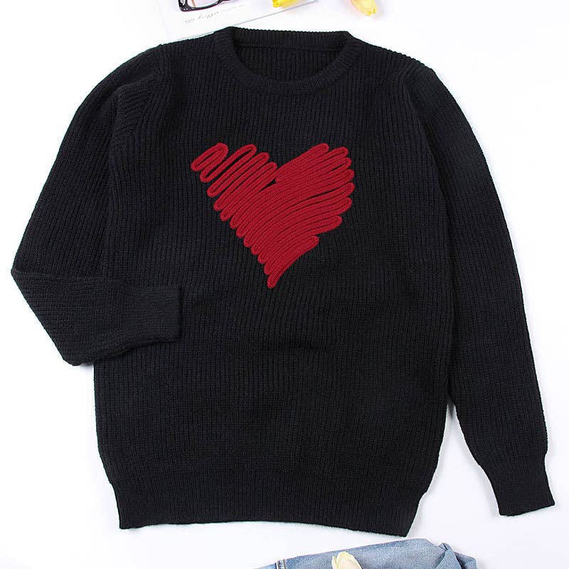 Cute Love Heart Graphic Valentine Knit Pullover Sweater