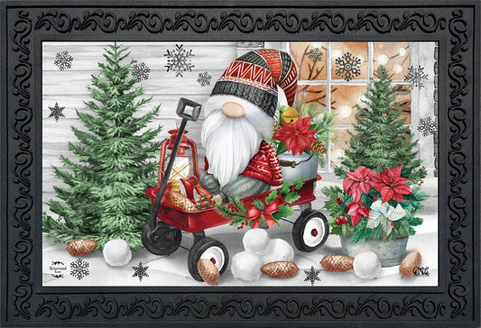 Wagon Gnome Winter Christmas Doormat 30" x 18"