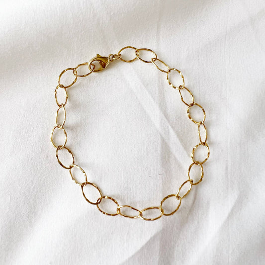 London Hammered Paperclip Chain Bracelet Gold Filled