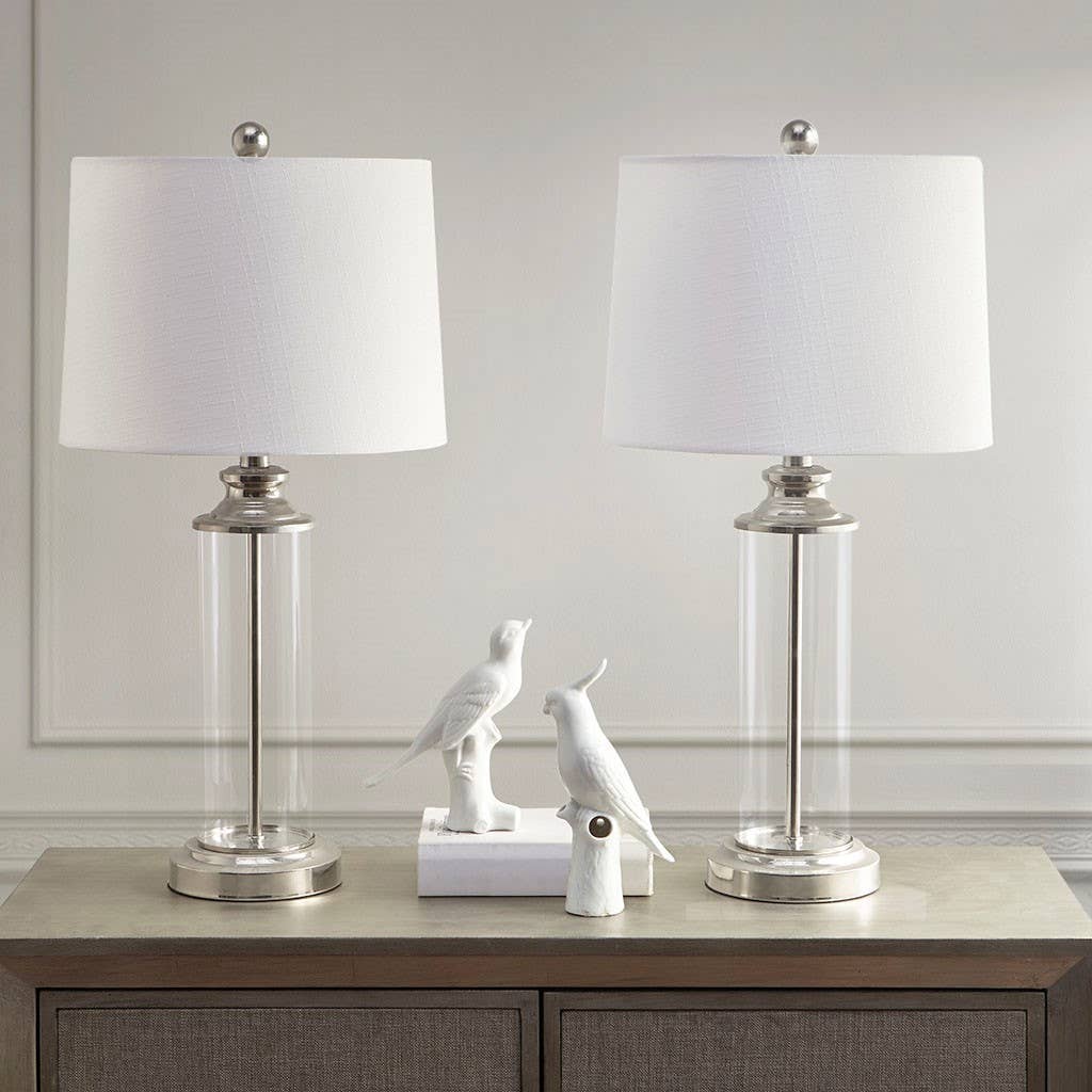 Clear Glass Base Table Lamp, Silver