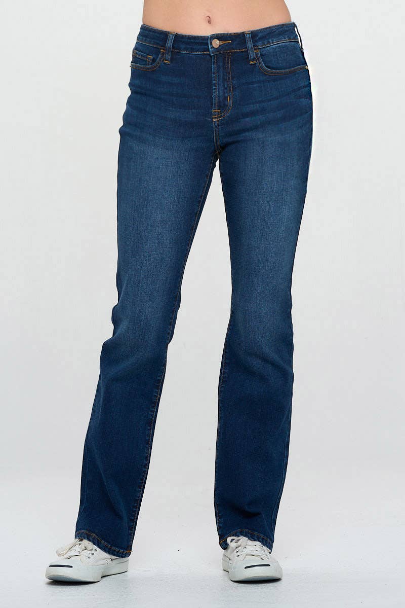 Dark Wash - Mid Rise Classic Boot Cut Jeans