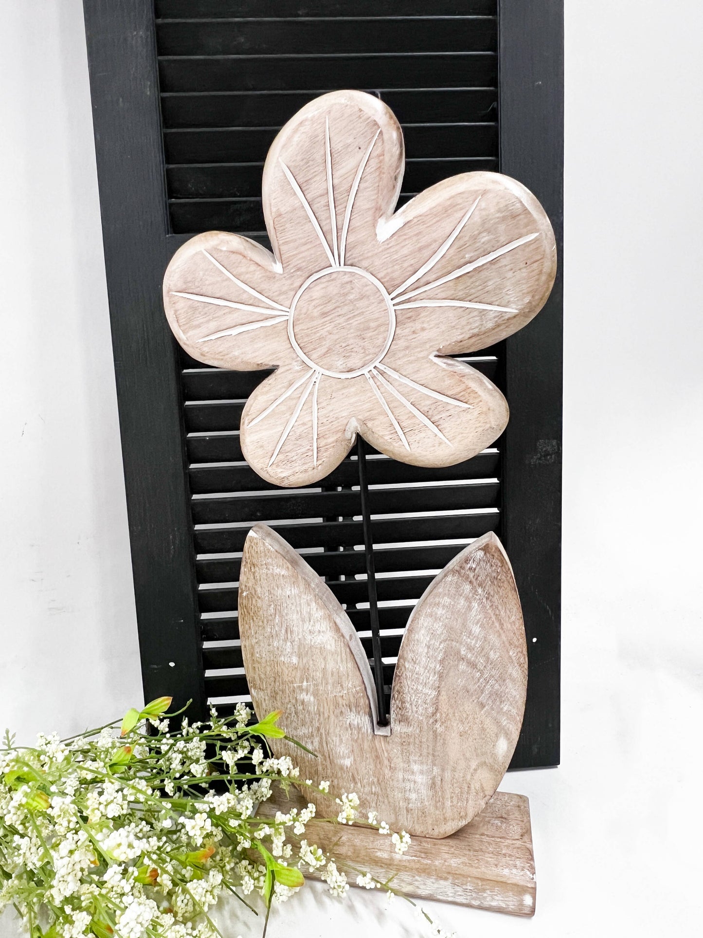 Whitewashed Wooden Flower 10x21in