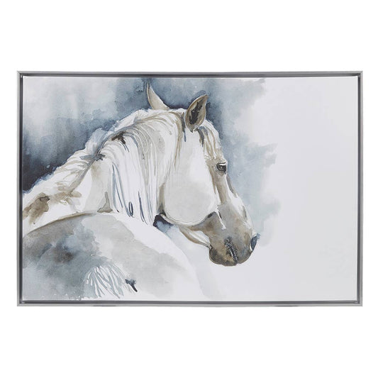 Equestrian Horse Hand Embellished Canvas Wall Art, Blue