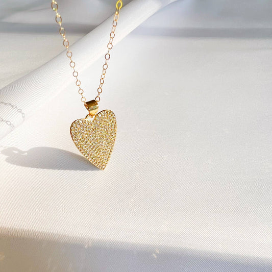 One Love Heart CZ Necklace Gold Filled