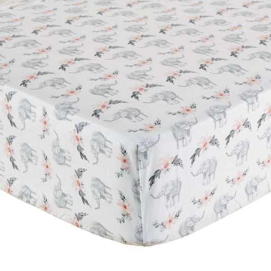 Heritage Blush Elephant Fitted Sheet - 100% Organic Cotton